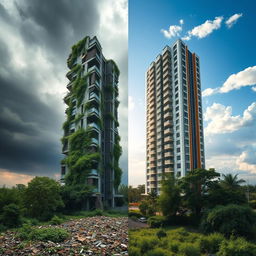 A single residential tower that creatively combines elements of destruction and reconstruction in a fantastical and imaginative way