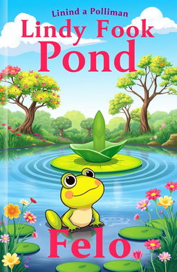 A vibrant and whimsical children's book cover featuring a cartoon-style illustration of a quiet pond