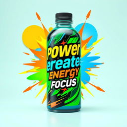 A vibrant and energetic drink label for a small beverage named 'createa'