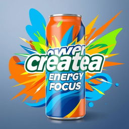 A vibrant and energetic drink label for a small beverage named 'createa'