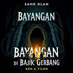 Cover design for a thrilling novel titled 'Bayangan di Balik Gerbang'