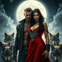 A mesmerizing fantasy scene featuring a powerful couple under the glow of a full moon