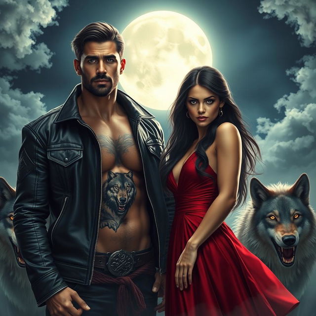 A mesmerizing fantasy scene featuring a powerful couple under the glow of a full moon