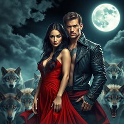 A mesmerizing fantasy scene featuring a powerful couple under the glow of a full moon