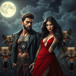 A mesmerizing fantasy scene featuring a powerful couple under the glow of a full moon