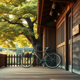 A beautifully serene scene inspired by the film 'Your Name', featuring a slightly distant view of a traditional Japanese wooden house corridor on the right side