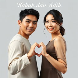 A striking, handsome Asian male with a macho appearance standing beside a beautiful, graceful Korean woman