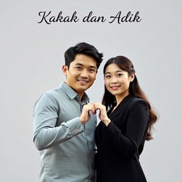 A striking, handsome Asian male with a macho appearance standing beside a beautiful, graceful Korean woman