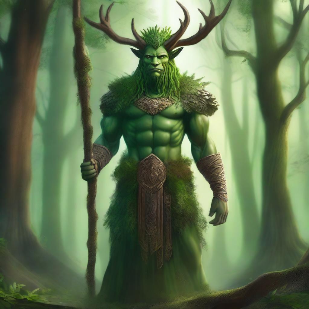 An illustrative image in high resolution, depicting a majestic forest guardian