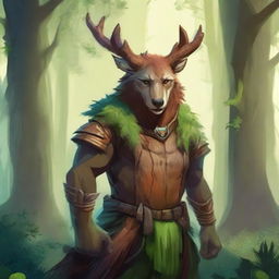 A high-quality illustration that portrays a forest guardian with a warm, welcoming smile