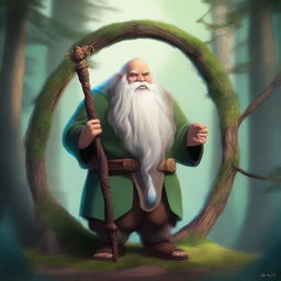 A high-quality digital art piece that depicts a mountain dwarf druid from the circle of dreams