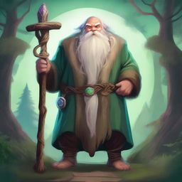 A high-quality digital art piece that depicts a mountain dwarf druid from the circle of dreams