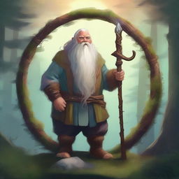 A high-quality digital art piece that depicts a mountain dwarf druid from the circle of dreams