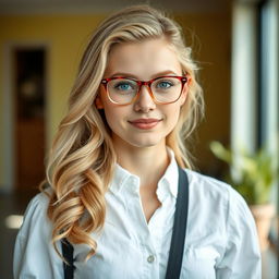 An Irish girl wearing a white blouse with a few buttons unbuttoned, showcasing a casual yet stylish look