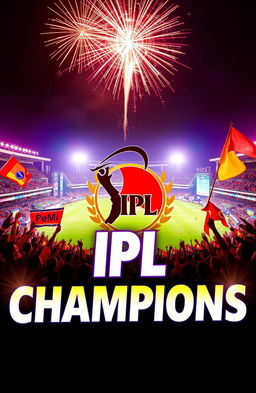 A vibrant and dynamic poster celebrating the IPL victory of the Bangalore cricket team