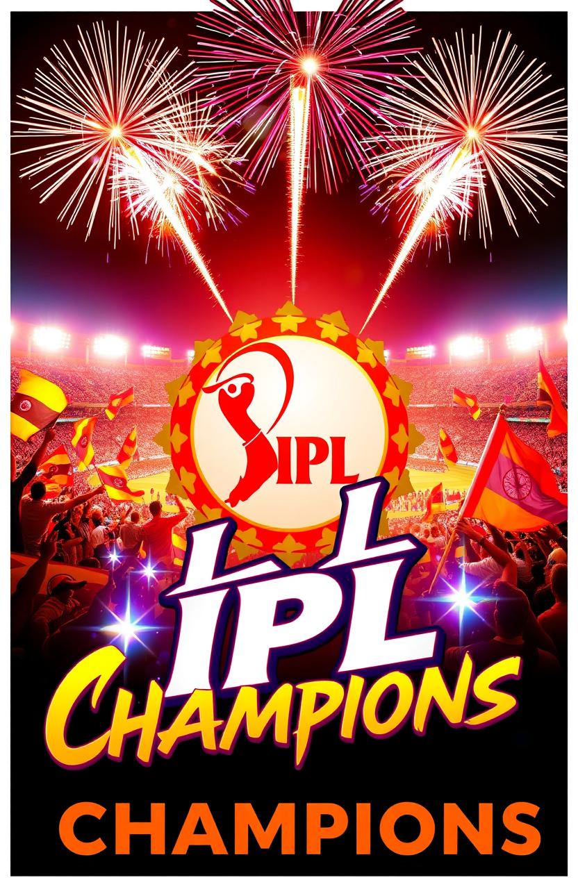 A vibrant and dynamic poster celebrating the IPL victory of the Bangalore cricket team