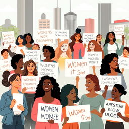 A contemporary illustration depicting recent developments in women's rights and ongoing struggles