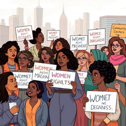 A contemporary illustration depicting recent developments in women's rights and ongoing struggles