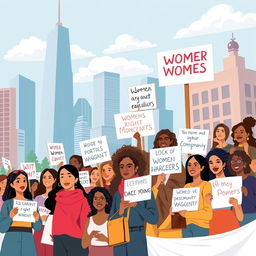 A contemporary illustration depicting recent developments in women's rights and ongoing struggles