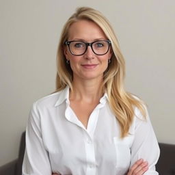 A portrait of a 35-year-old Irish woman wearing a slightly unbuttoned white blouse