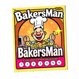 A vibrant and eye-catching lottery scratch-off ticket named 'BakersMan'