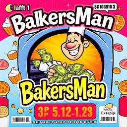 A vibrant and eye-catching lottery scratch-off ticket named 'BakersMan'
