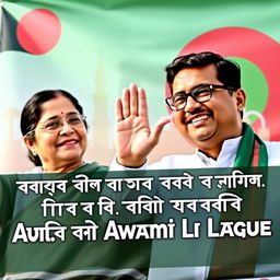 A political banner featuring Sheikh Hasina, showing her hand in a blessing gesture, conveying a sense of hope and support for the people of Bangladesh