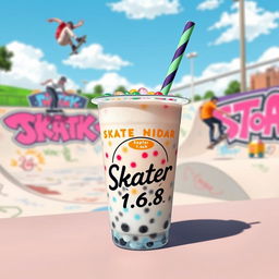 An artistic representation of a Boba drink featuring colorful tapioca pearls and a vibrant straw, elegantly placed on a stylish surface