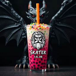 An artistic representation of a Boba drink, featuring colorful tapioca pearls and a vibrant straw