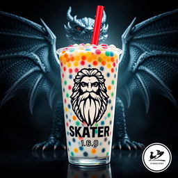 An artistic depiction of a Boba drink with colorful tapioca pearls, complete with a vibrant straw