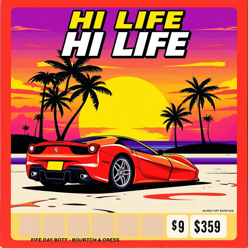 A vibrant, eye-catching lottery scratch-off ticket named 'HI LIFE'