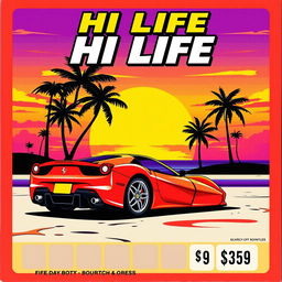 A vibrant, eye-catching lottery scratch-off ticket named 'HI LIFE'