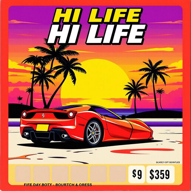 A vibrant, eye-catching lottery scratch-off ticket named 'HI LIFE'