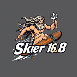 A captivating logo design depicting Zeus riding a skateboard, capturing his powerful physique and commanding presence