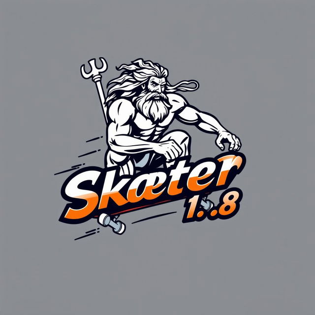 A captivating logo design depicting Zeus riding a skateboard, capturing his powerful physique and commanding presence