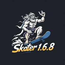 A captivating logo design depicting Zeus riding a skateboard, capturing his powerful physique and commanding presence