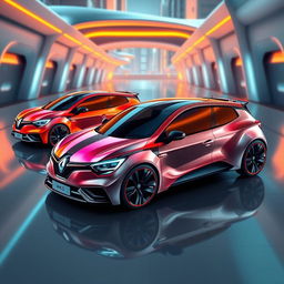 A sleek and futuristic depiction of the next generation Renault 5 turbo cars, showcasing advanced design elements and aerodynamics