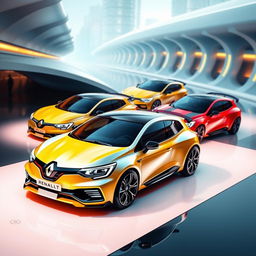 A sleek and futuristic depiction of the next generation Renault 5 turbo cars, showcasing advanced design elements and aerodynamics