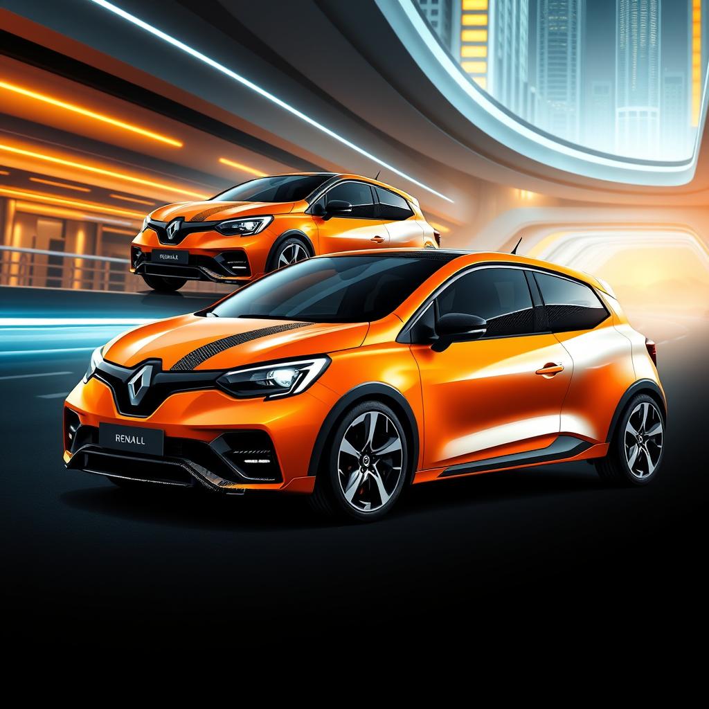 A sleek and futuristic depiction of the next generation Renault 5 turbo cars, showcasing advanced design elements and aerodynamics