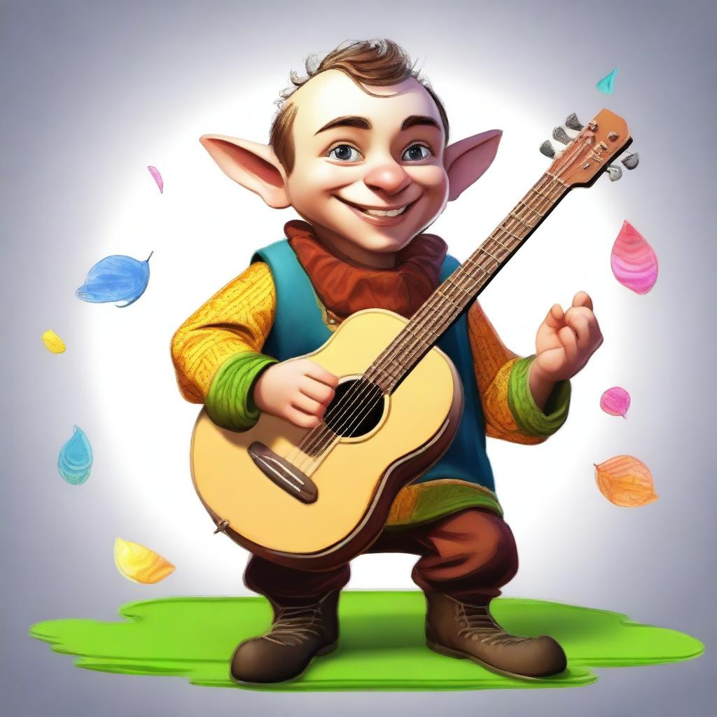 An expertly made digital art representation of a Lotusden halfling who is a bard from the college of satire