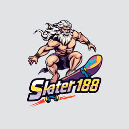 A powerful logo design featuring Zeus riding a skateboard, capturing his godlike presence and skill