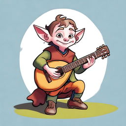 An expertly made digital art representation of a Lotusden halfling who is a bard from the college of satire