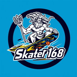 A dynamic logo design featuring Zeus riding a skateboard, embodying strength and agility