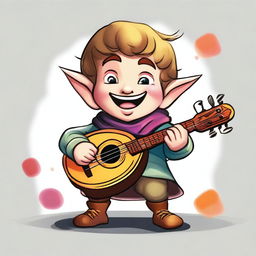 An expertly made digital art representation of a Lotusden halfling who is a bard from the college of satire