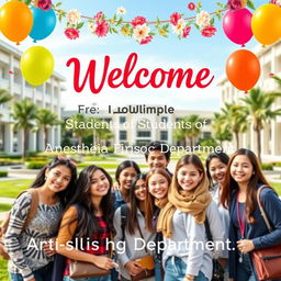 A warm and inviting welcome banner for students of the Anesthesia Technology Department at Al-Tuff University