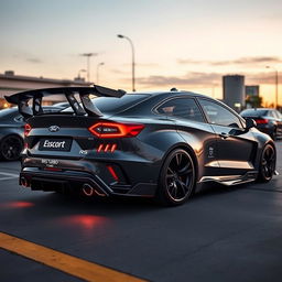 Futuristic Ford Escort RS Turbo cars, showcasing an aggressive design with carbon fiber details, a widebody kit, and a stylish rear wing