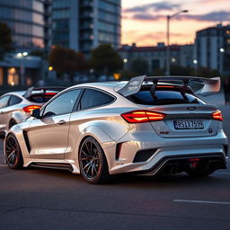 Futuristic Ford Escort RS Turbo cars, showcasing an aggressive design with carbon fiber details, a widebody kit, and a stylish rear wing