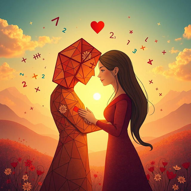 A romantic scene depicting two lovers embodying the concepts of geometry and arithmetic sequences