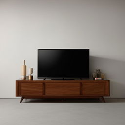 A simple yet luxurious TV unit, with sleek lines, rich materials, and minimalistic design elements.