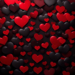 A visually striking image featuring a background composed of intertwined black and red heart shapes, creating a dynamic and romantic atmosphere